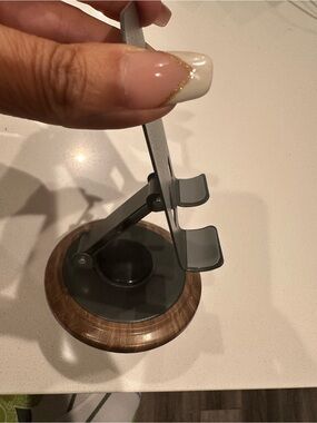 Adjustable Gray Phone/Tablet Stand with Wood-Tone Base